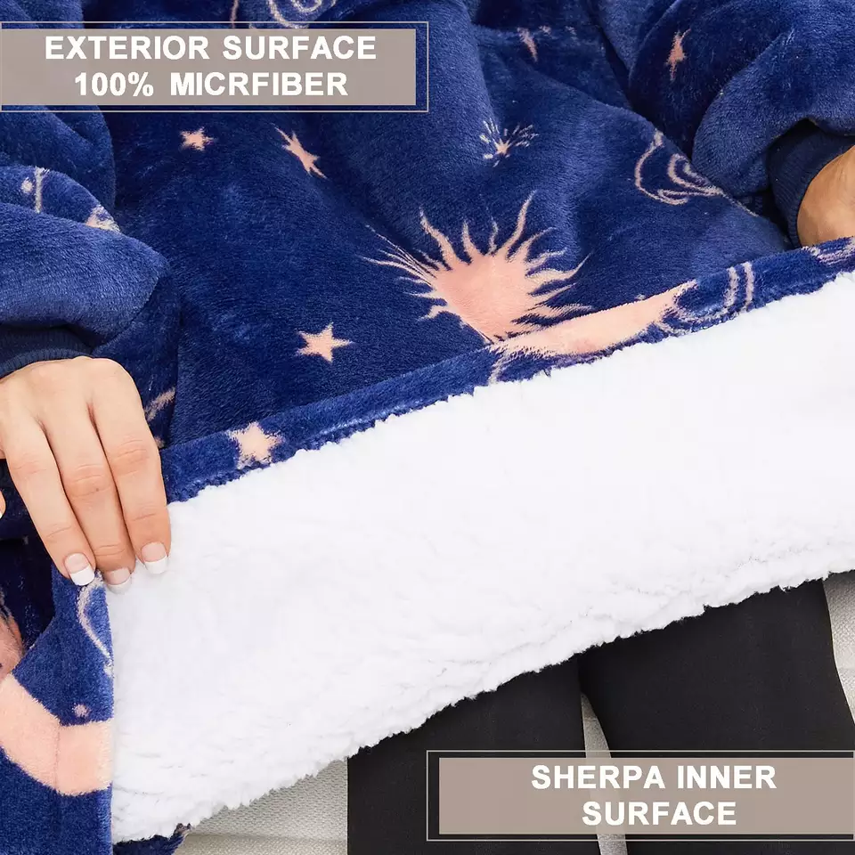 ʻO ka nani ʻo Galaxy Blue Custom Sherpa Fleece Pattern Hooded Blanket Sweatshirt No nā mākua5
