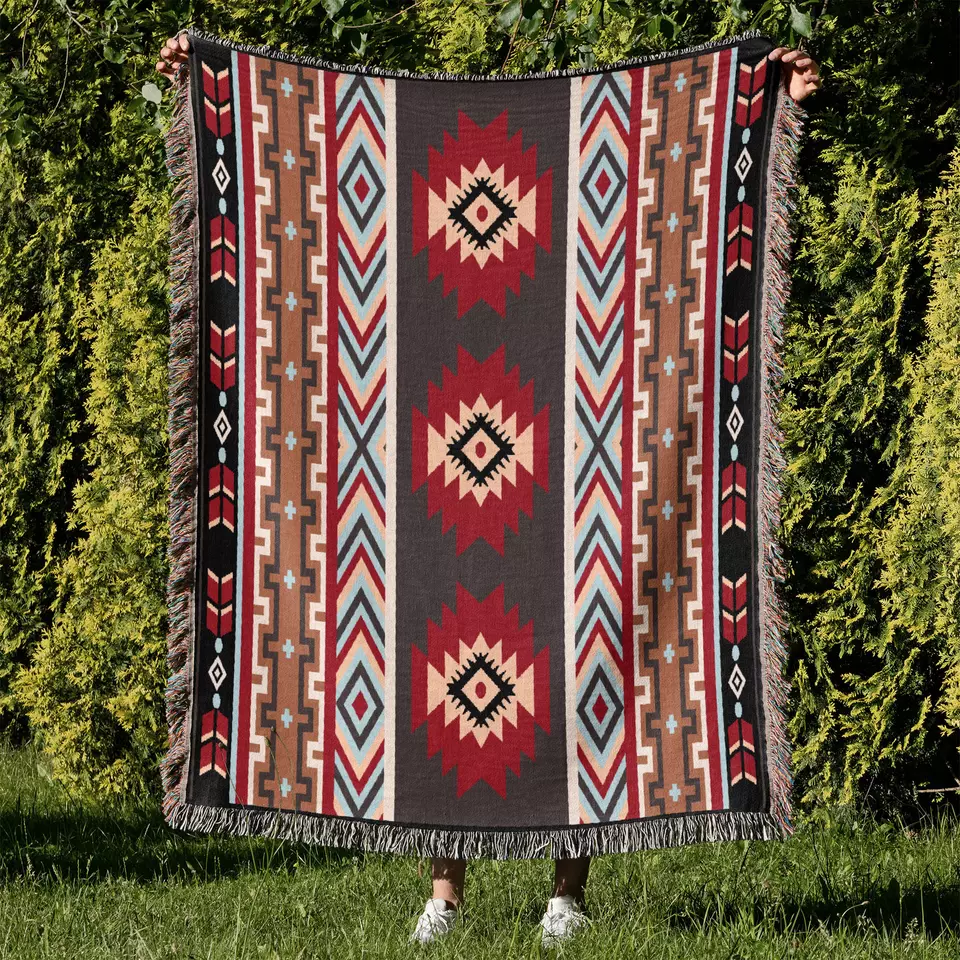 Lauko bohemiško stiliaus austa pikniko antklodė su kutais17