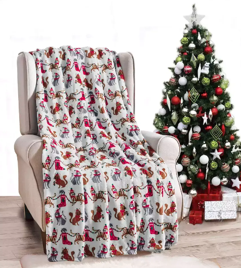 Рождественское одеяло с принтом. Фланелевое флисовое одеяло.