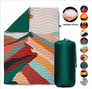 Оптовая продажа, 2022 г., водонепроницаемое портативное легкое упаковочное пуховое одеяло с принтом логотипа для кемпинга и пешего туризма. Производитель и экспортер _ Kuangs Textile