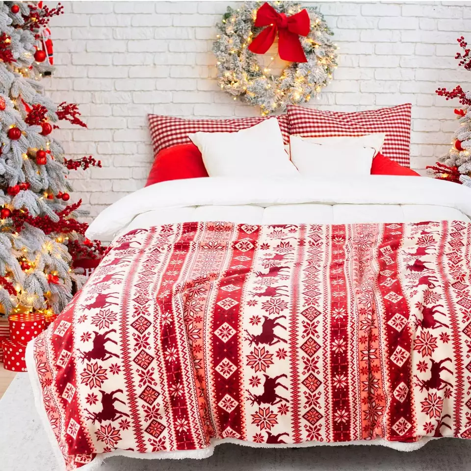 Didmeninė Kalėdų Naujųjų Metų dovanų antklodė Minkšta spausdinta šerpos vilnos antklodė
