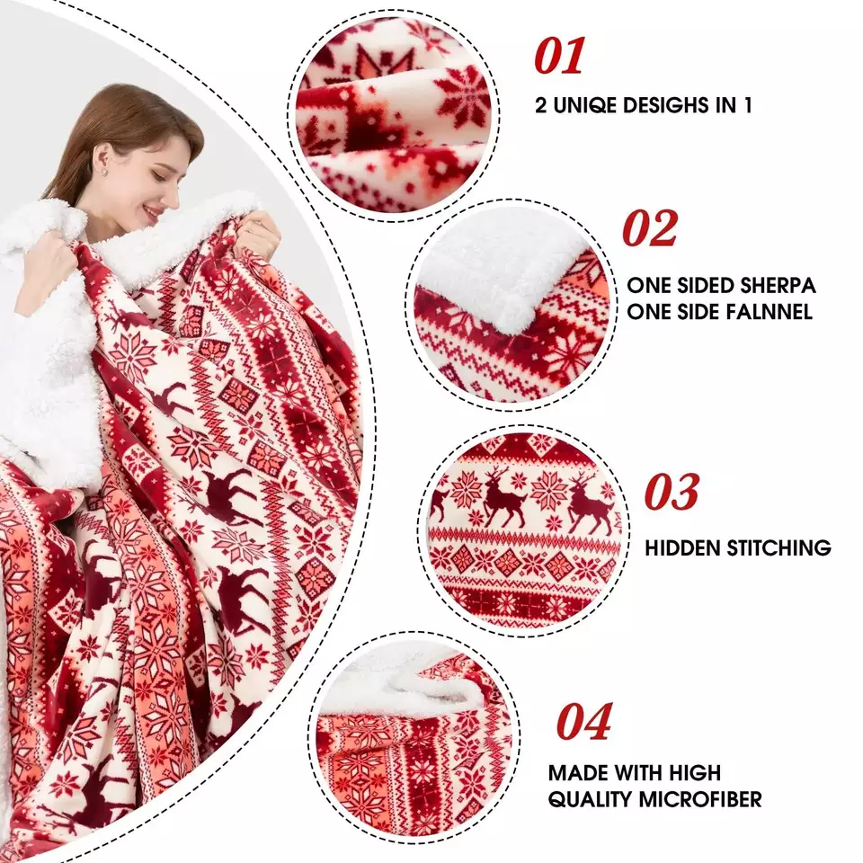 Wholesale Christmas New Year Gift Blanket Soft Touch Printed Sherpa Fleece Throw Blanket6