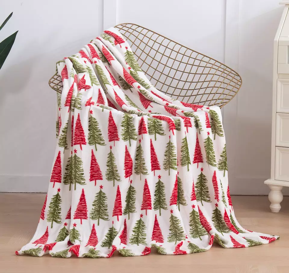Didmeninė prekyba pagal užsakymą spausdinta Kalėdų eglutės antklodė Kalėdų flanelinė vilnos antklodė12