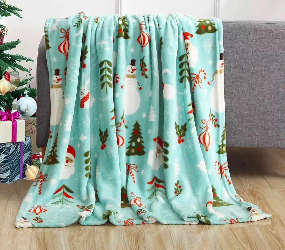 Didmeninė prekyba pagal užsakymą spausdinta Kalėdų eglutės antklodė Kalėdų flanelinė vilnos antklodė7
