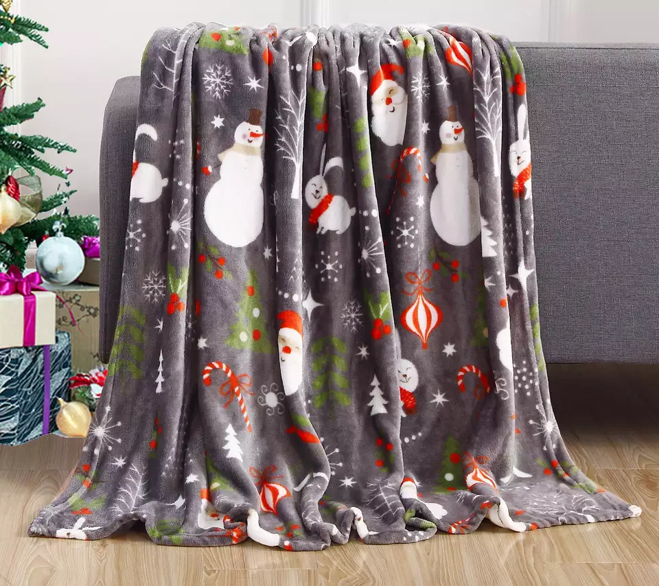 Didmeninė prekyba pagal užsakymą spausdinta Kalėdų eglutės antklodė Kalėdų flanelinė vilnos antklodė9
