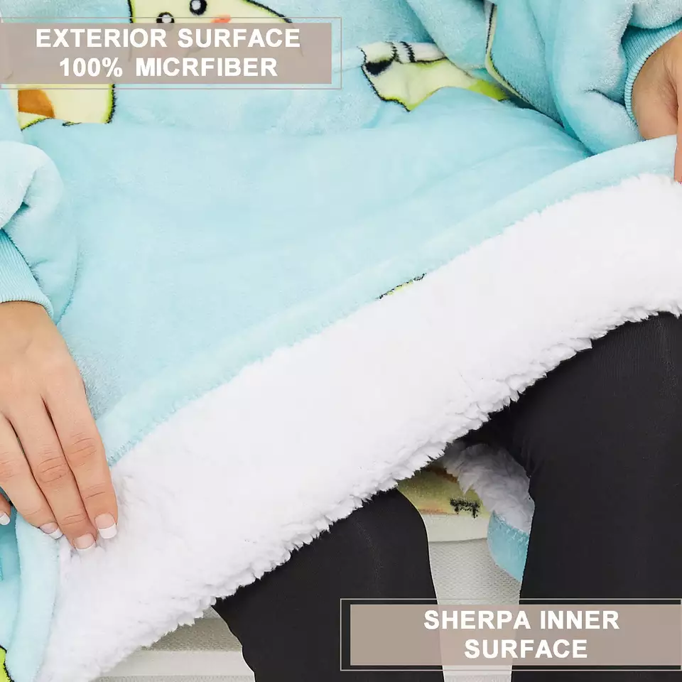 Wholesale Custom enprime deyò sezon fredi cho Oversize Sherpa Polaire Hoodie Blanket6