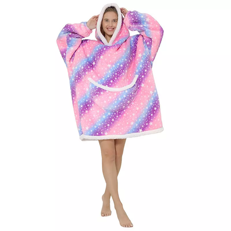 Wholesale Wearable Polaire Puffy Glow Giant Hoodie Blanket3