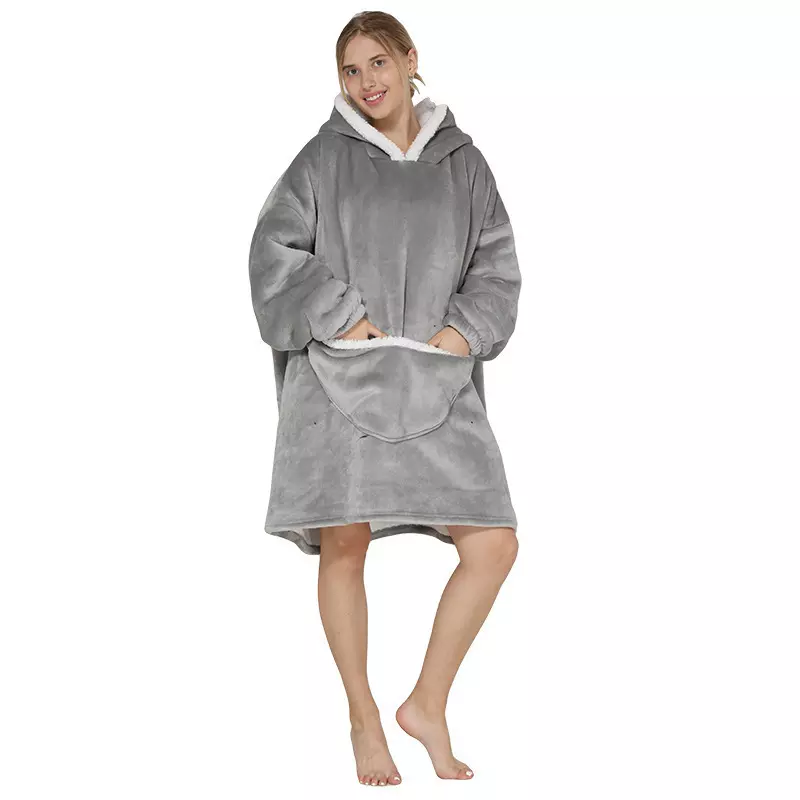 Wholesale Wearable Polaire Puffy Glow Giant Hoodie Blanket5