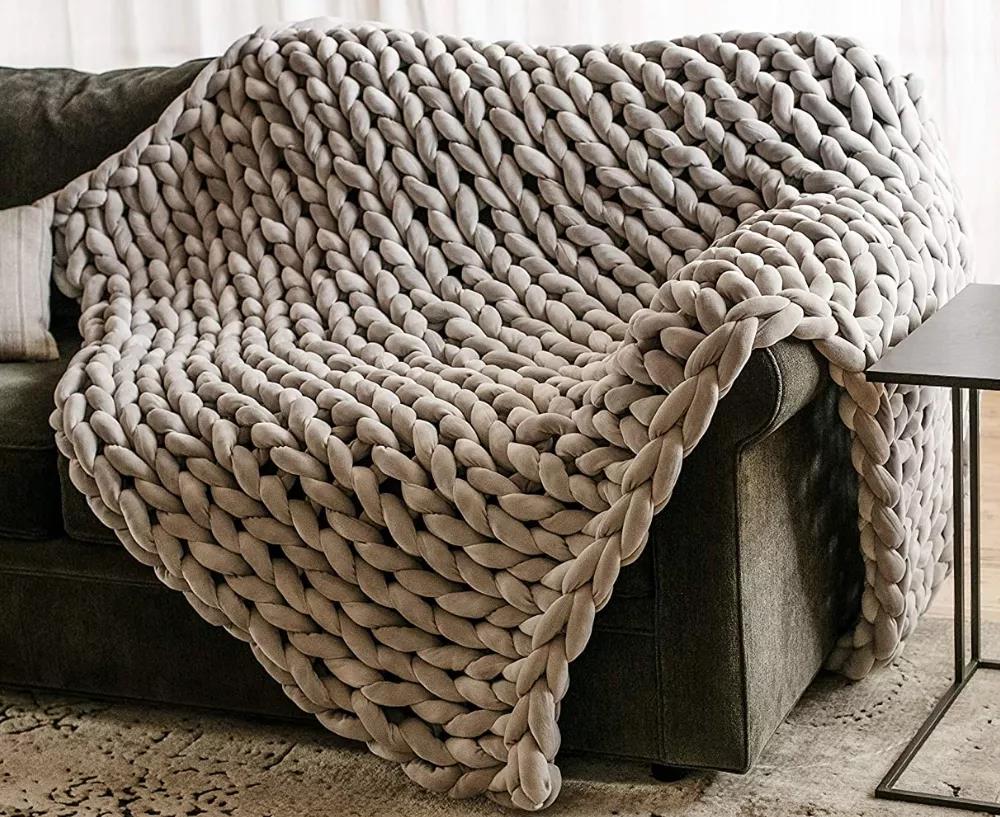 Breathable Long Lasting Chunky Knit Weighted Blanket (9)
