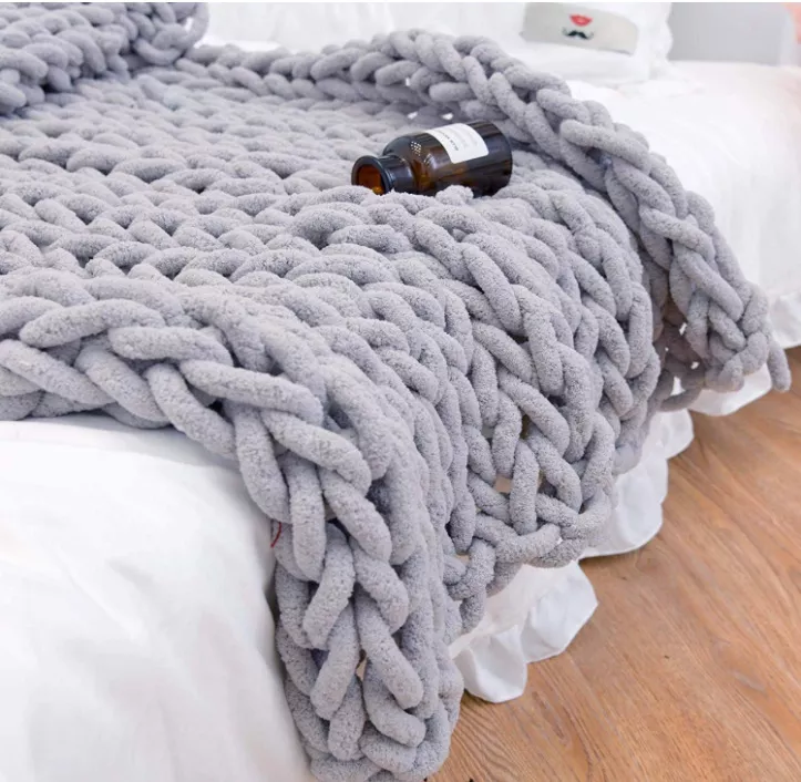 Luxury handmade Throw Blanket Customized Size Large Cable chunky Knit Soft crochet Chenille Blanket 6