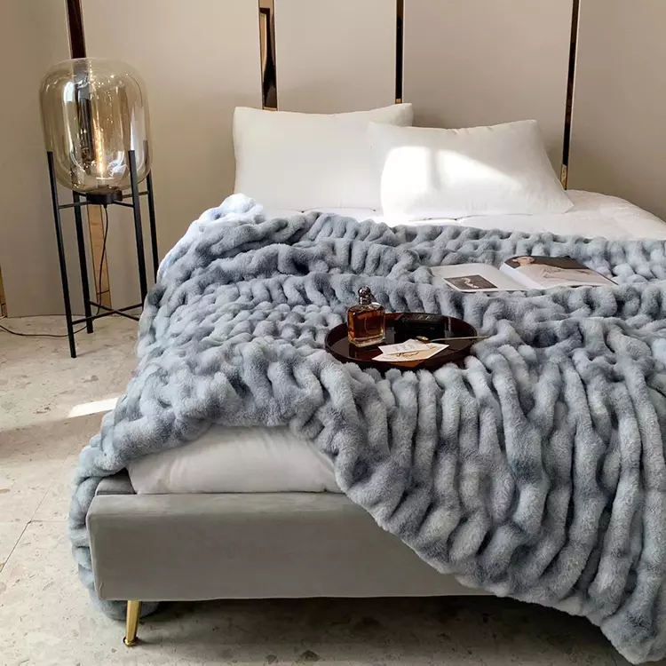 Warm Embossed Luxury Rabbit Faux Fur Throw Blanket9