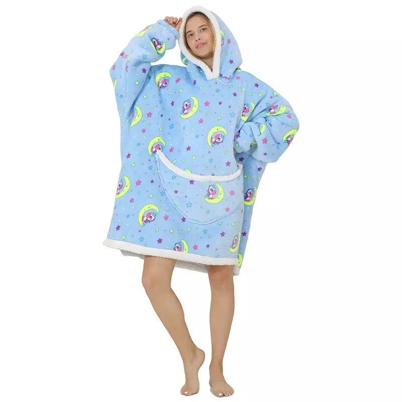 Wholesale Wearable Fleece Puffy Glow Giant Hoodie Blanket